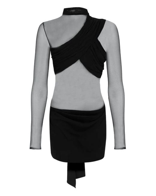 The New Arrivals Ilkyaz Ozel Black Open-Back Mesh Mini Dress