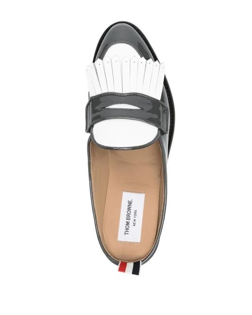 Thom Browne Black Fringe-Detail Patent-Leather Mule Loafers