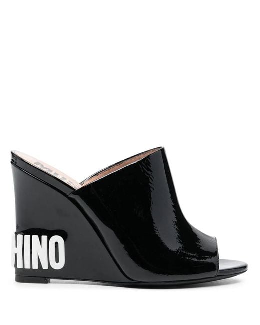Moschino Black 110Mm Embossed-Logo Wedge Sandals