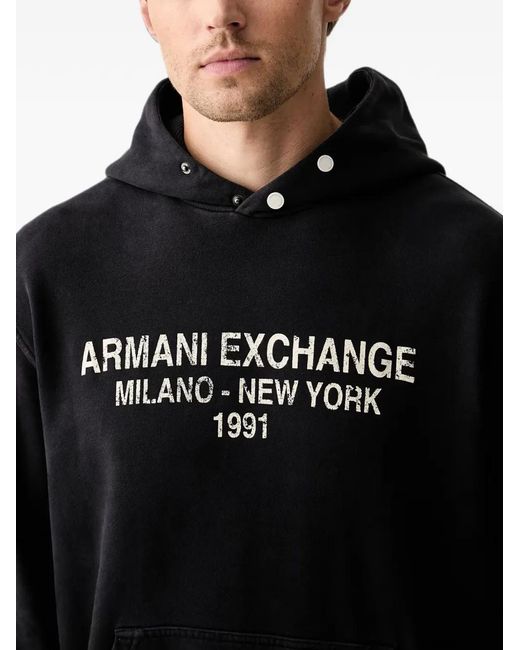 ARMANI EXCHANGE Black Logo-Print Hoodie for men