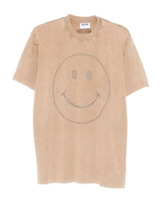 Moschino Natural Crystal-Embellished Smiley-Face T-Shirt for men