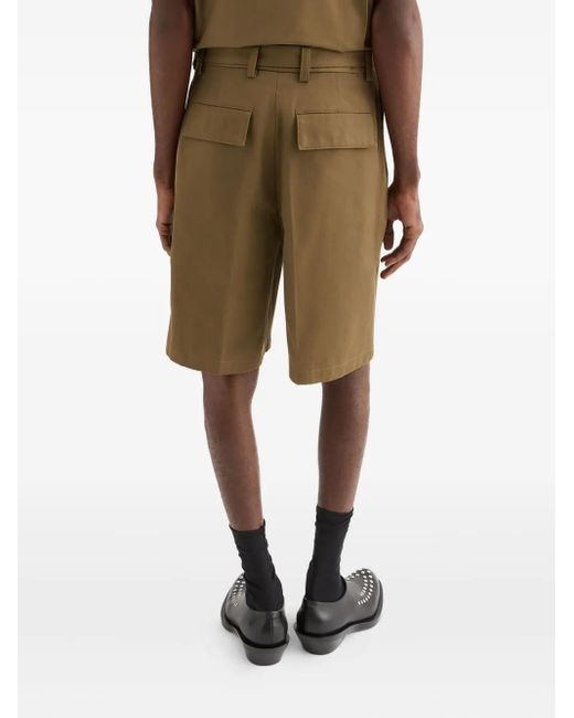 Jil Sander Green Cotton Belted Shorts for men
