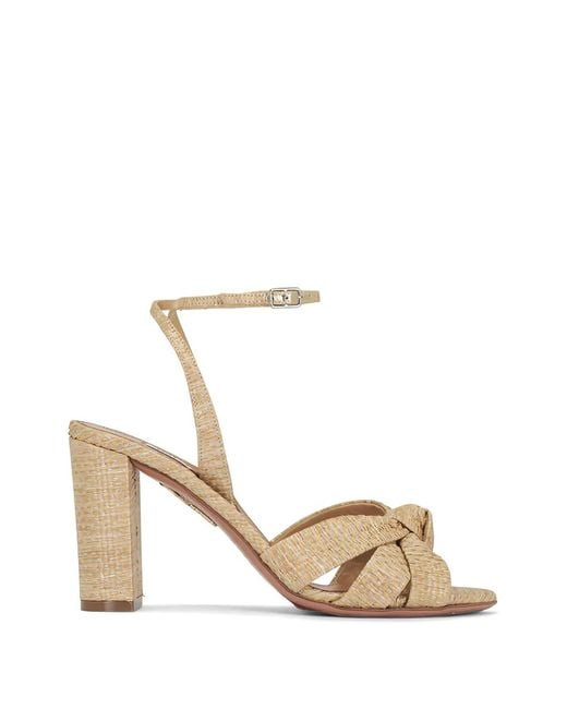 Aquazzura Metallic Knot-Detail Block-Heel Sandals