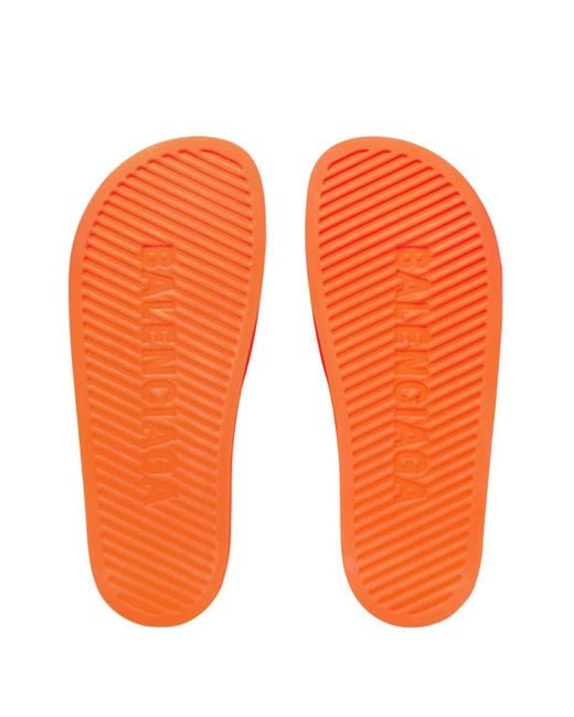 Balenciaga Orange Logo-print Rubber Sliders for men