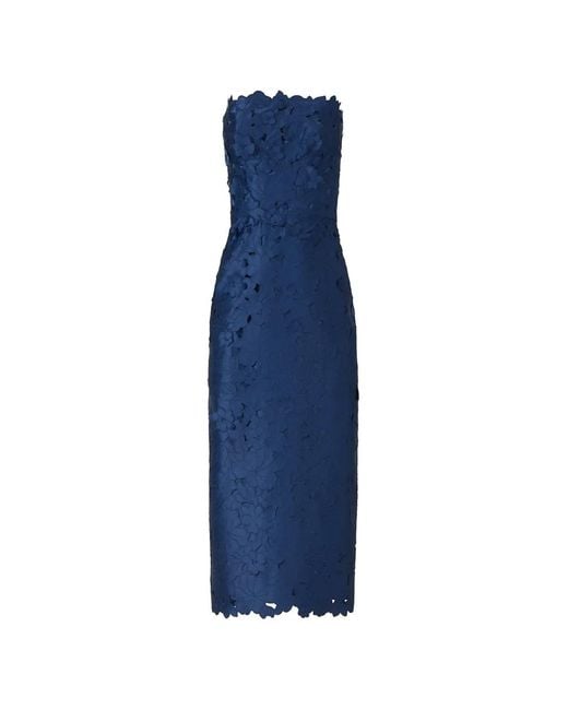 Costarellos Blue Astelle Floral-Cut Strapless Midi Dress