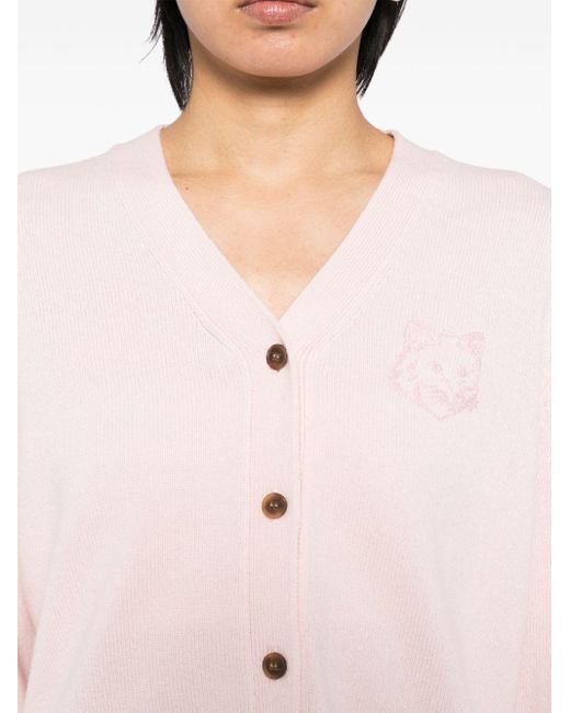 Maison Kitsuné Pink Bold Fox Head Embroidered Cardigan