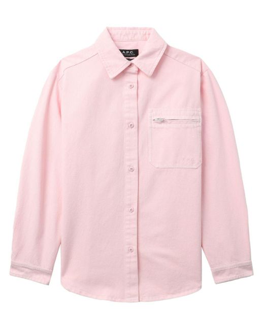 A.P.C. Pink Tina Logo-embroidered Denim Shirt