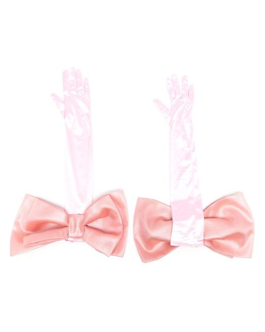 Parlor Pink Bow-detail Satin Gloves