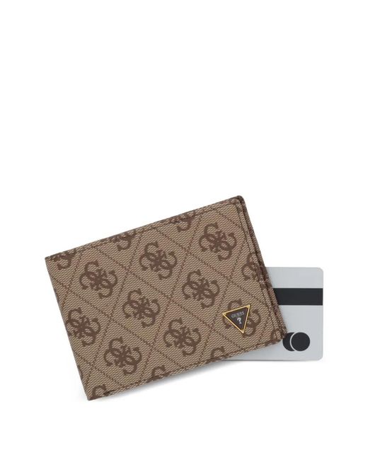 Guess Brown Monogram-Print Logo-Plaque Wallet for men