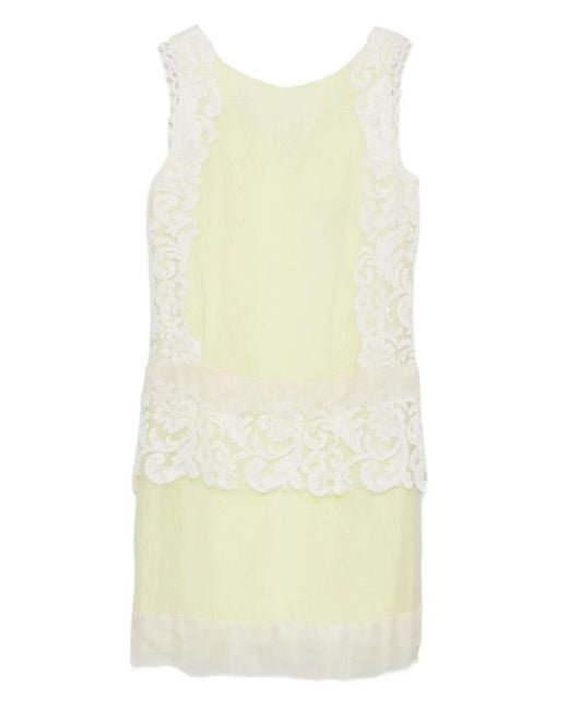 Gemy Maalouf Yellow Lace-Panelling Sleeveless Dress