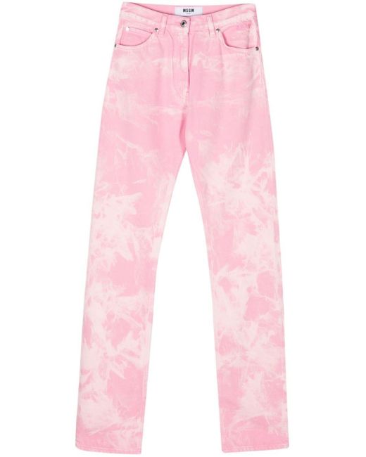 MSGM Pink Logo-embroidered Tapered Jeans