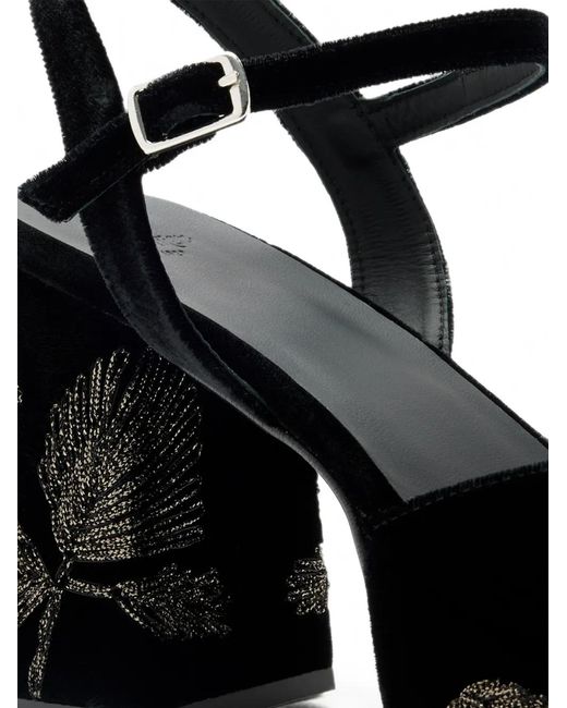 Castaner Black Embroidered Velvet Pumps