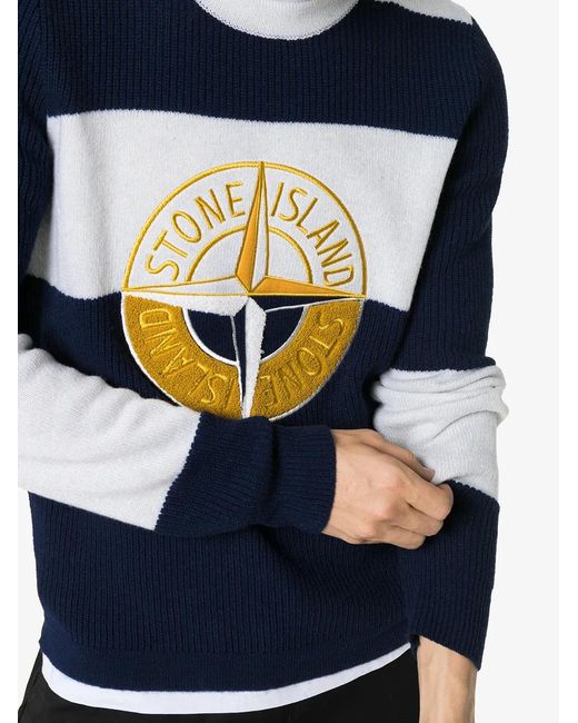 Stone Island Blue Wool Block Long Sleeved Jumper for men