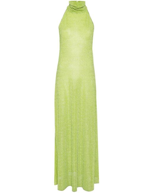Oseree Green Neckholder-Kleid in Metallic-Optik