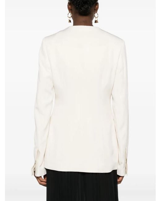 Totême White Collarless Cinched Jacket