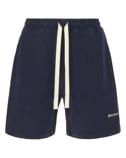 Palm Angels Blue Logo-Embroidered Bermuda Shorts for men