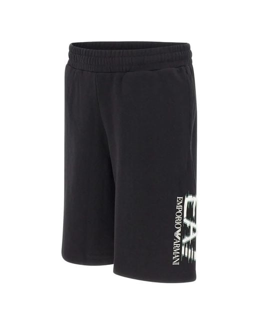 EA7 Blue Drawstring Logo Cotton Shorts for men