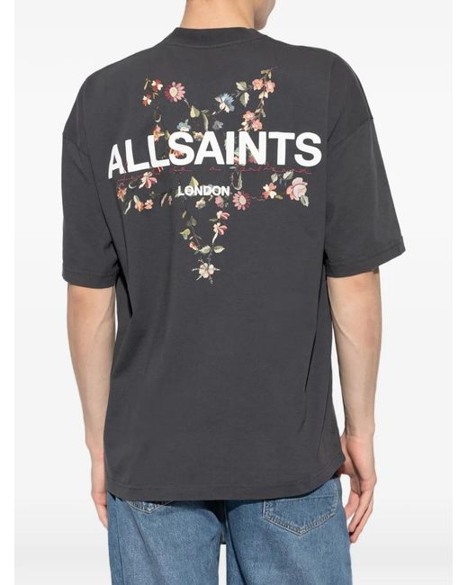 AllSaints Gray Pentacle Floral-Logo T-Shirt for men