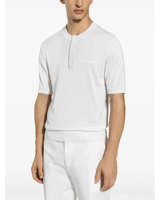 Dolce & Gabbana White Logo-Embroidered Silk Knitted Top for men