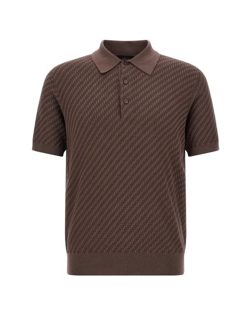 Brioni Brown Patterned-Jacquard Polo Shirt for men