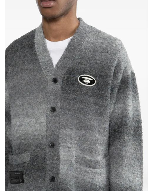 Aape By A Bathing Ape Gray Logo-Embroidered Cardigan for men