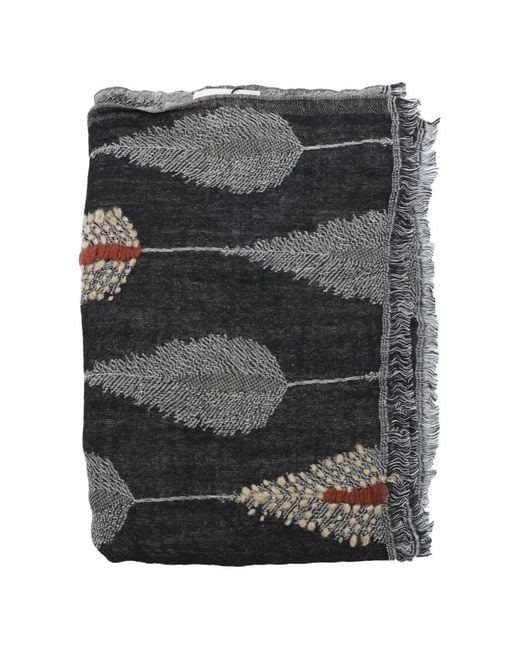 Altea Gray Feather-Pattern Frayed Scarf for men