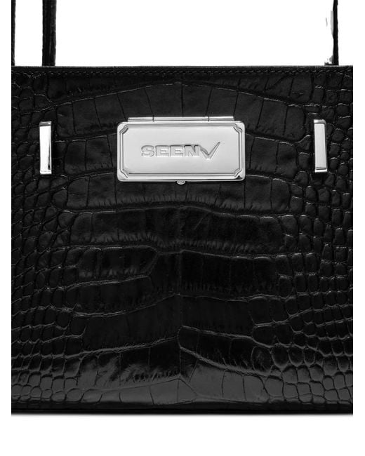 SEEN USERS Black Aura Croc-Effect Shoulder Bag