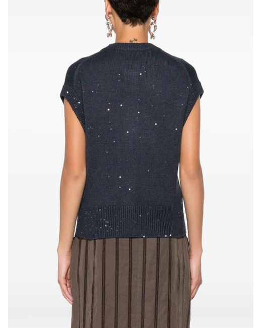 Cardigan Con Paillettes di Brunello Cucinelli in Blue