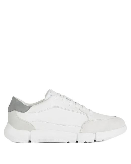 Geox White U Adacter Leather Suede Panel Trainers for men