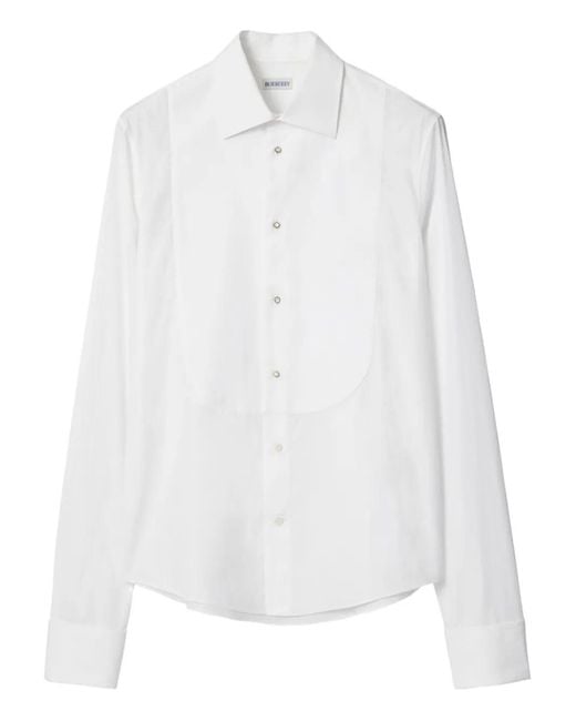 Burberry White Slim Fit Cotton Tuxedo Shirt for men
