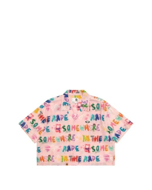 Aape By A Bathing Ape Pink Short-Sleeve Graphic-Print Shirt