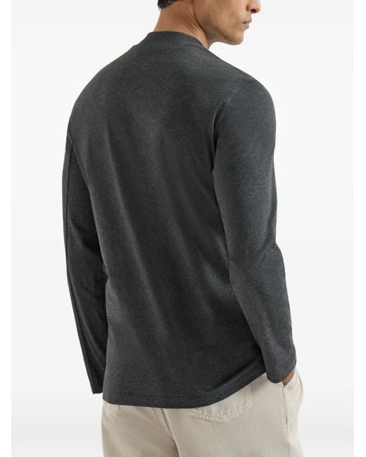 Brunello Cucinelli Gray Long-Sleeve Mock-Neck T-Shirt for men