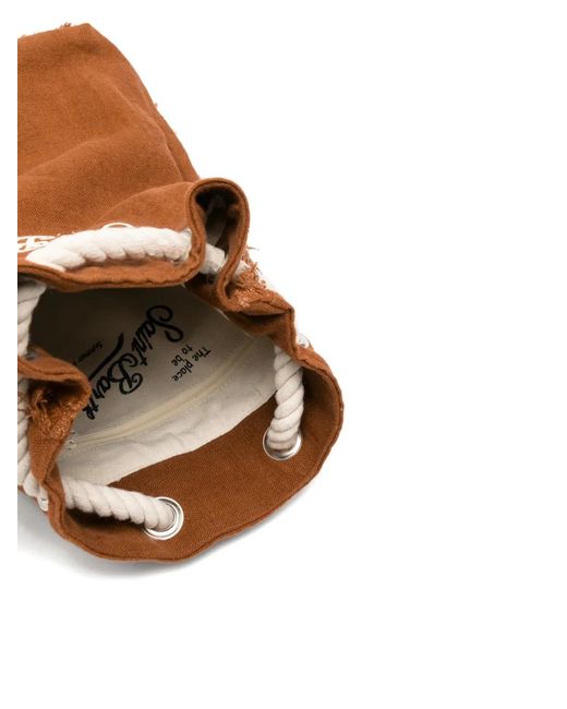 Mc2 Saint Barth Brown Logo-Embroidered Frayed Backpack for men