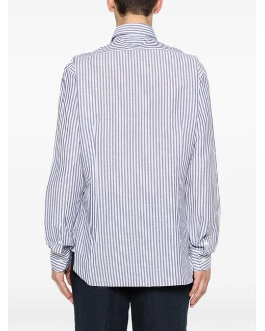 Barba Napoli White Striped Shirt for men
