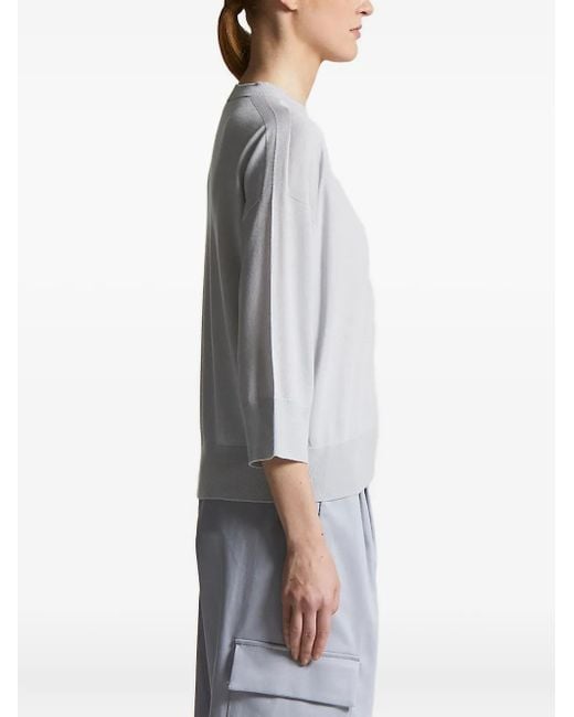 Peserico Gray Three-Quarter Sleeve Embellished Knitted Top