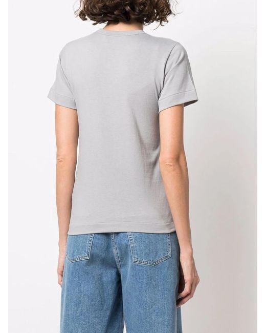 COMME DES GARÇONS PLAY Gray Cotton Embroidered-Logo T-Shirt