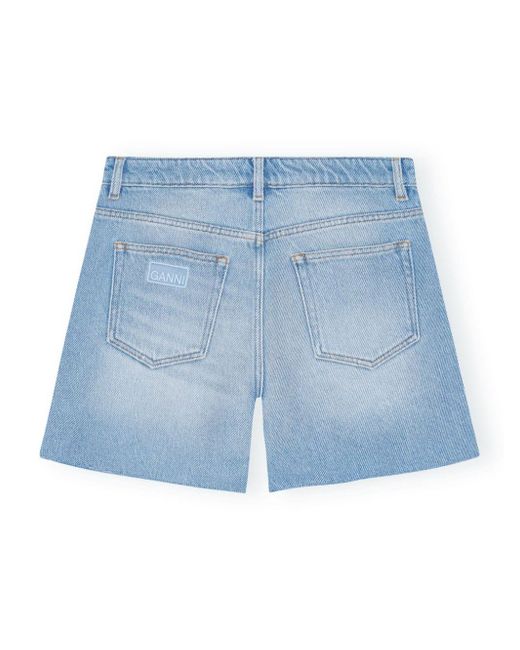 Ganni Blue Ausgefranste Jeans-Shorts