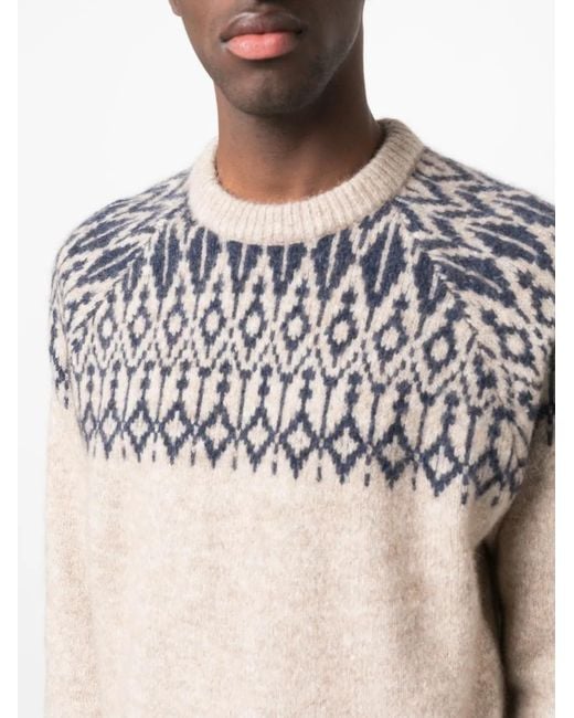 Brunello Cucinelli Pink Patterned-Knit Crew-Neck Jumper for men