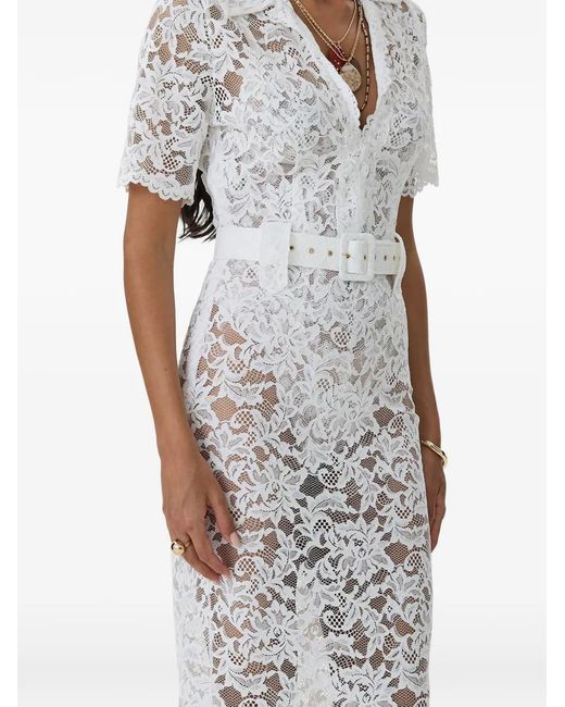 MOOS STUDIO White Affair Belted Floral-Lace Midi Dress