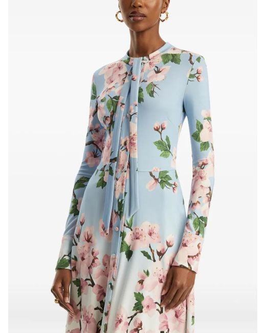 Oscar de la Renta White Cherry Blossom Ombré Dress