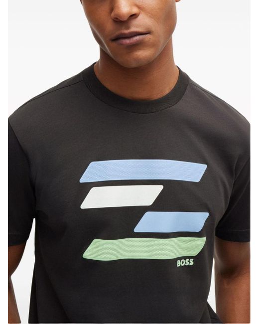 Camiseta con estampado texturizado Boss de hombre de color Black