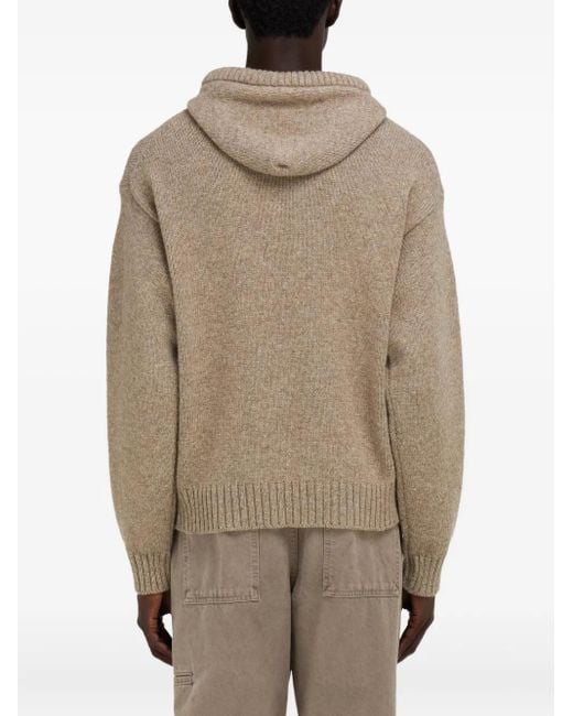Ferragamo Gray Virgin-Wool Knitted Hoodie for men