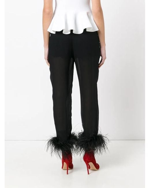 Prada Black - Sheer Effect Trousers With Ostrich Feather Cuffed Ankles - Women - Silk/ostrich Feather - 40