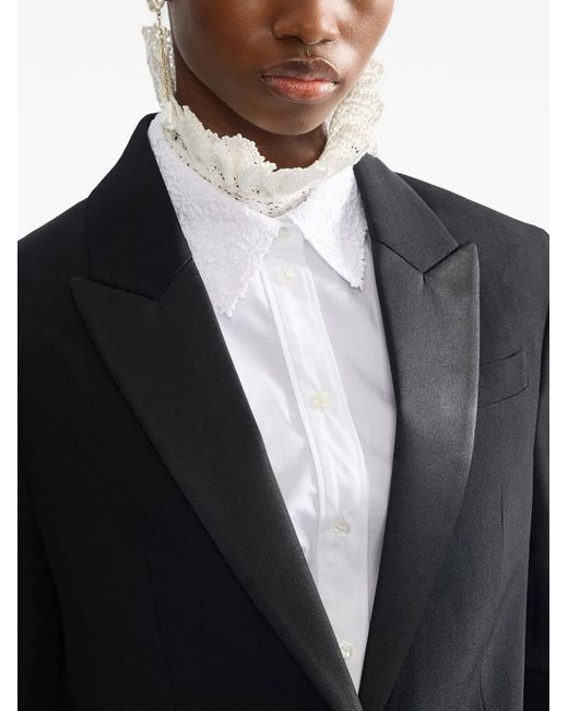 Erdem Black Satin-Lapel Logo-Patch Blazer