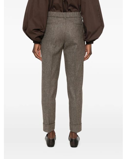 Berwich Gray Herringbone-Pattern Wool Trousers