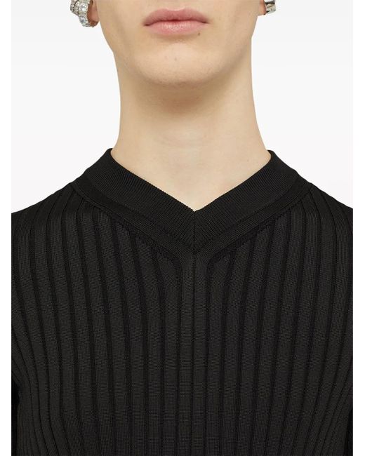 Jil Sander Black Ribbed-Knit V-Neck T-Shirt for men