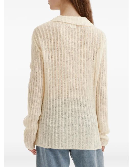 B+ AB White Ribbed-Knit Collared Cardigan