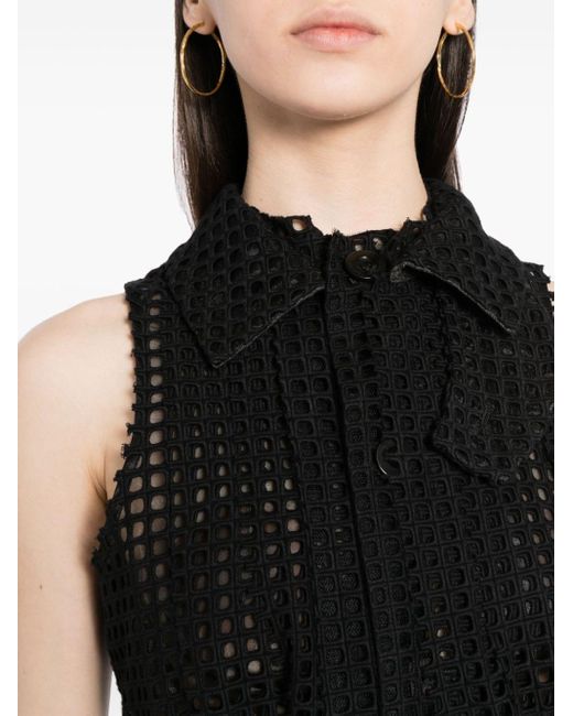 Sacai Black Belted Cotton-mesh Midi Shirt Dress