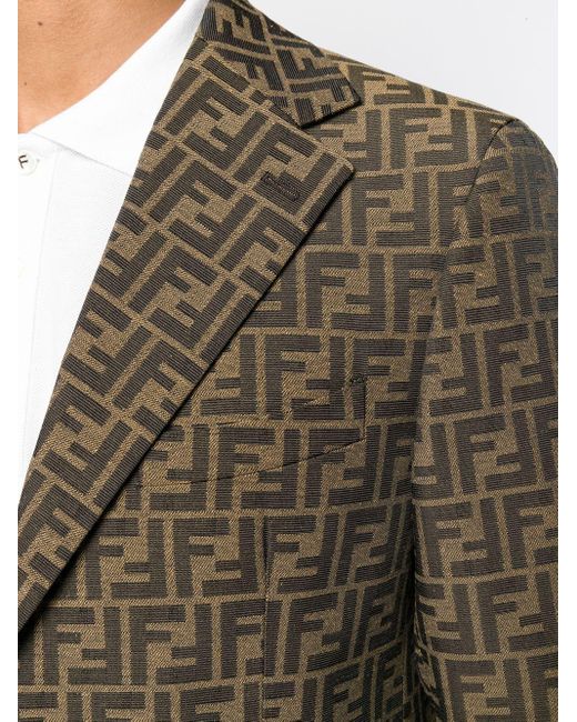 Fendi Brown Ff All Over Logo Print Blazer for men