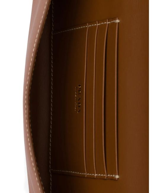 Prada Brown Leather Wallet With Shoulder Strap
